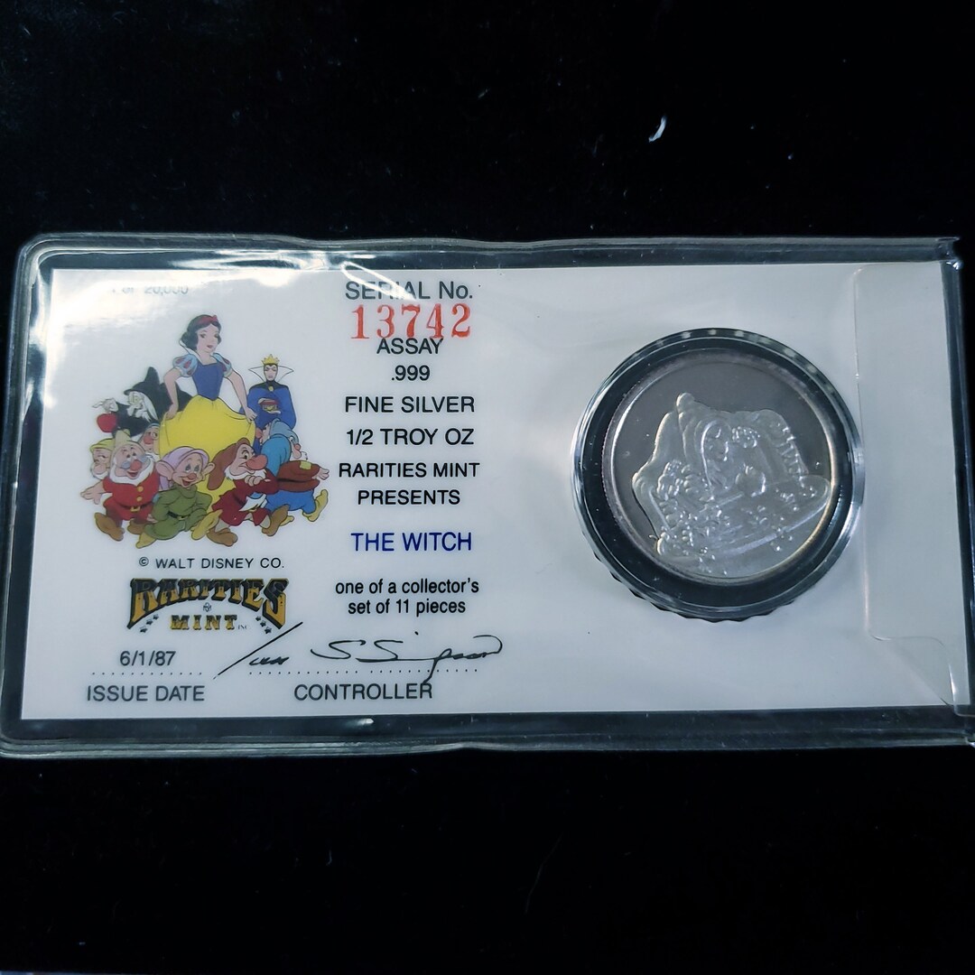 Disney the Witch 50th Anniversary Coin 1987 .999 Fine Silver 1/2 Troy