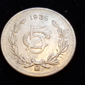 1935 Mexico 5 Centavos Coin AU - Regular 35   lot # 815