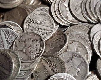 Lot de 20 pièces de dix sous en argent mercure - Principalement des années 30 à 40, quelques années 20 G-XF à 90 % d'argent Tous les dix sous en mercure ! Erreurs non recherchées ! Argent de survie