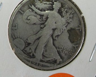 1918-D  Walking Liberty Half Dollar  90% Silver coin  VG -   Key Date  Lot# 1201   Regular 45