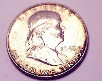 1948 D  Franklin 90% Silver Half dollar AU + Key date  lot # 249