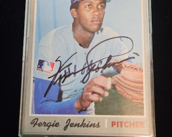 Autographe signé à la main FERGIE JENKINS (HOF) Topps # 240 des Chicago Cubs de 1970 - Étui en plastique inclus - lot #97