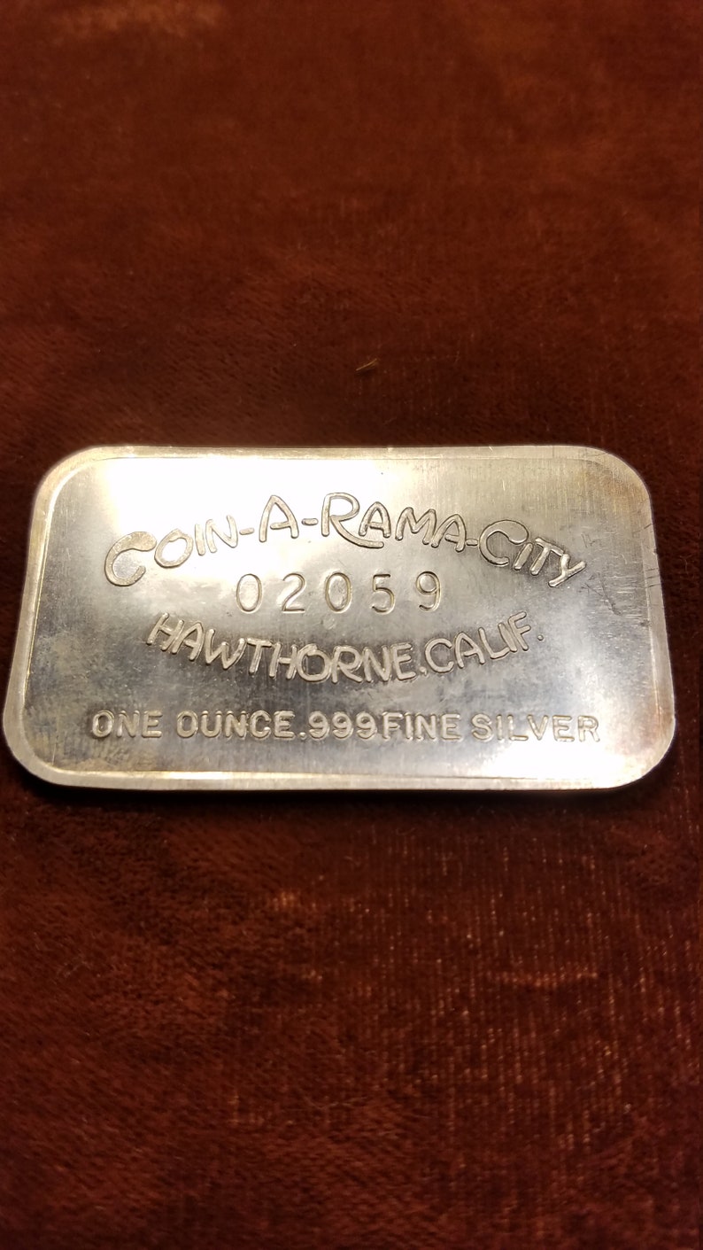 Summer 1973 lot #669 Rare! Coin A Rama City 1 ounce 999 silver bar