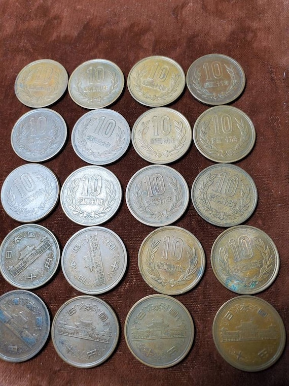 1950's Japanese Coins, 10 Yen, Different Years, Bronze Coins