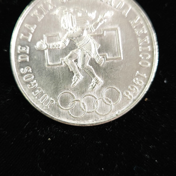 1968 Mexico  - 25 Pesos Olympics  - Center  Ring  Low  / Snake Tongue Straight  Type 2 - .720 Silver  Regular 75