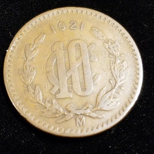 1921  Mexico  10 Centavos coin - XF - lot # 809