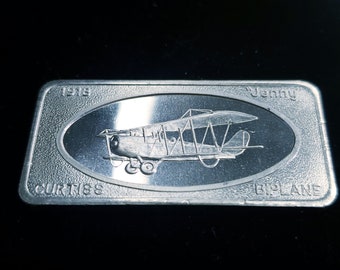 Jenny Curtiss Biplane   1 OZ .999 Silver Bar - Patrick mint  - Lot# 538   Reg-199