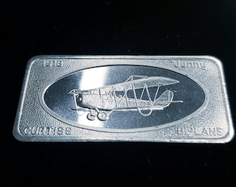 Jenny Curtiss Biplane   1 OZ .999 Silver Bar - Patrick mint  - Lot# 906   Reg-199