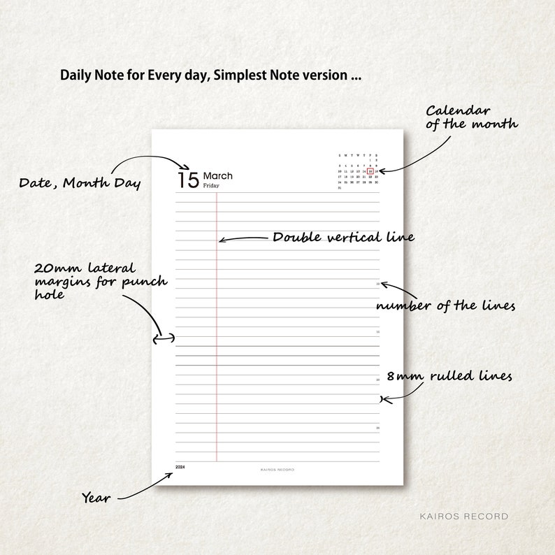 Printable PDF Daily Note Template / 2024 Every Day / 365 Pages / A4 ...