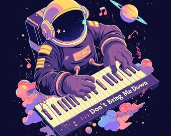 Digital Art PNG high res Space Keyboard ELO inspired astronaut on dark background