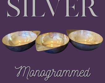 Elegant Trio: Silver Bowls with Triangular Handles and "C" Monogram