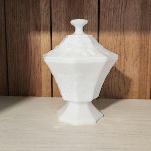 Vintage Milk Glass Candy Jar by Anchor Hocking Grape