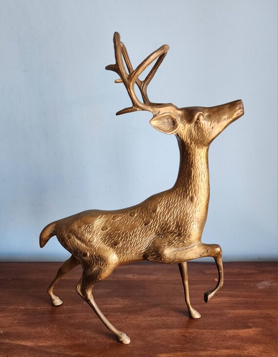 Vintage Large Brass Deer Figurine Statue 16 Etsy