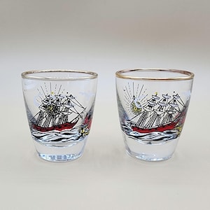 Vintage Treasure Island Shot Glass Set of 2 Libbey Glass