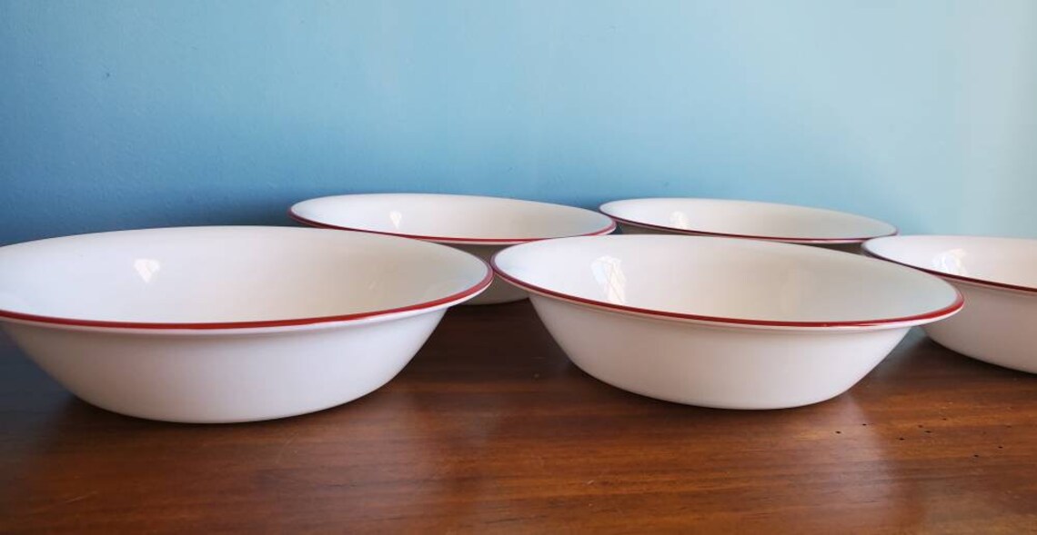 Corelle Red Rim Soup Cereal Bowl Set of 5 Etsy
