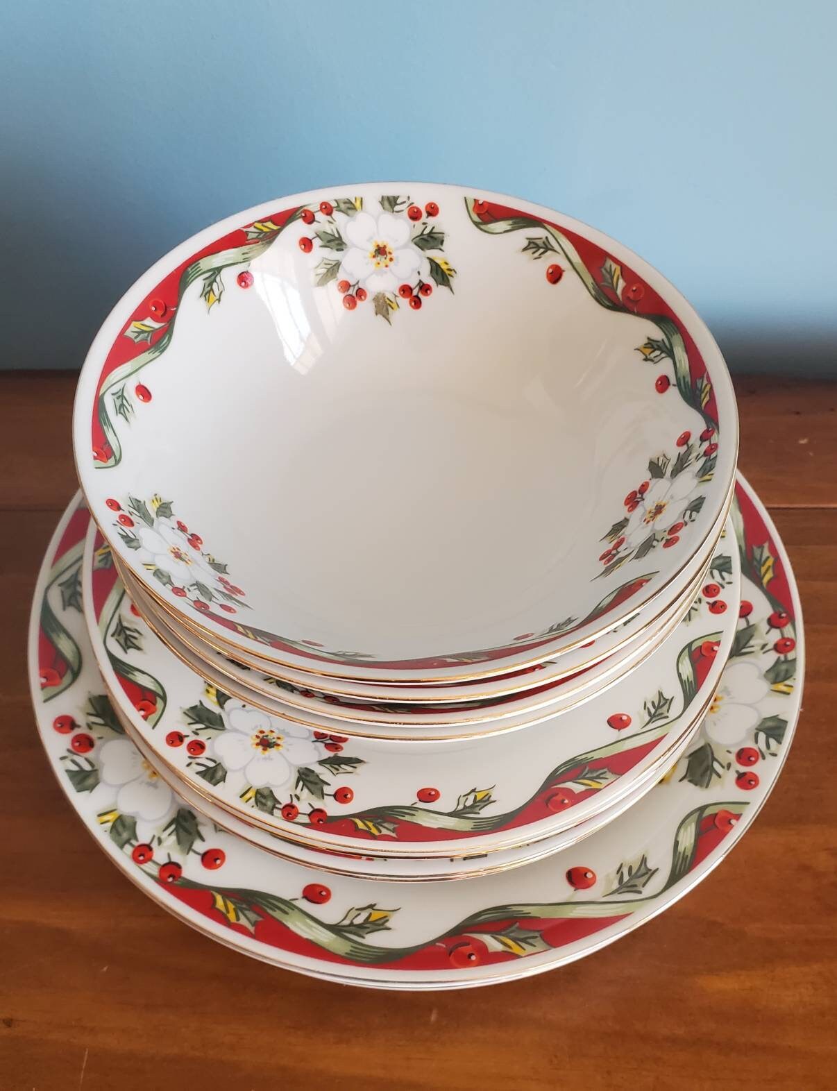 Winter Belle Christmas Dinnerware Set by Gibson Designs Etsy
