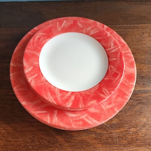 Vintage Red & White Dinner Salad Plate Set of Ten by Arcopal France