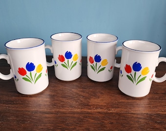 Vintage Tulip Tyme Coffee Mug Set of Four Floral Cups