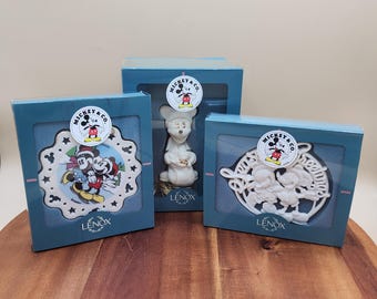 Vintage Lenox Mickey Mouse Christmas Ornament Set of 3 Disney