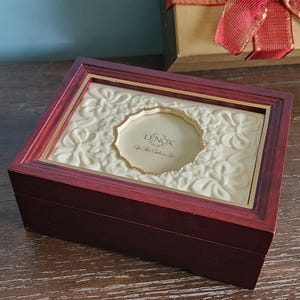 Vintage Lenox Wood and Porcelain Photo Jewelry Music Box New
