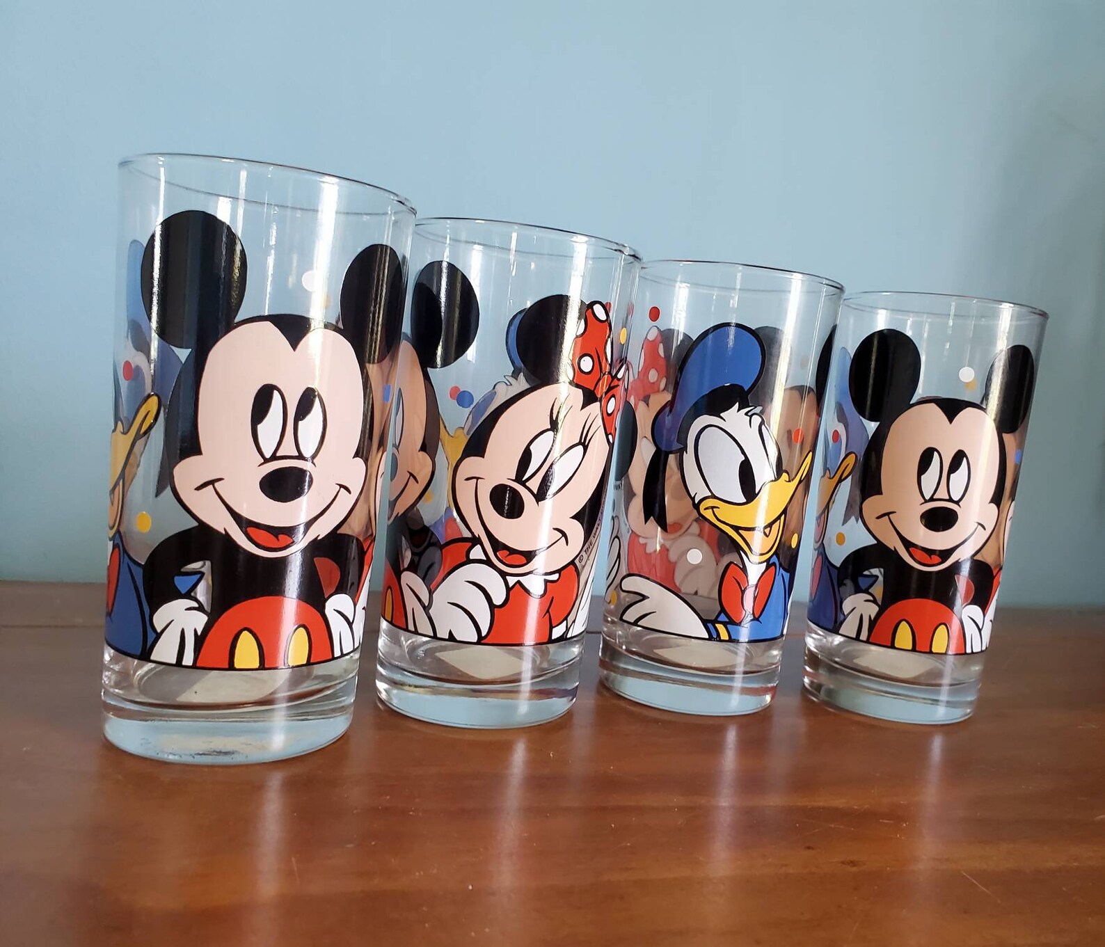 Vintage Disney Mickey Mouse Glass Set of 4 Etsy