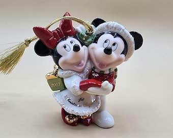 Lenox Annual Mickey & Minnie Mouse Christmas Ornament in Box Disney 2007