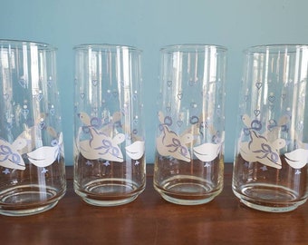 Vintage Country Geese and Hearts Glasses by Libbey Crisa
