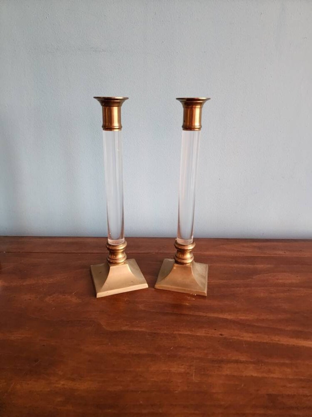 Vintage Brass & Lucite Candle Holder Set Etsy
