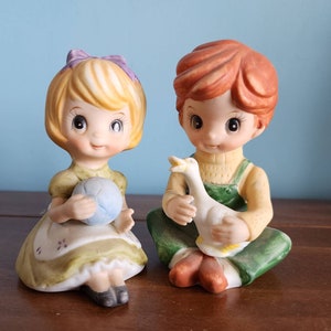 Vintage Farm Boy and Girl Child Figurine Set
