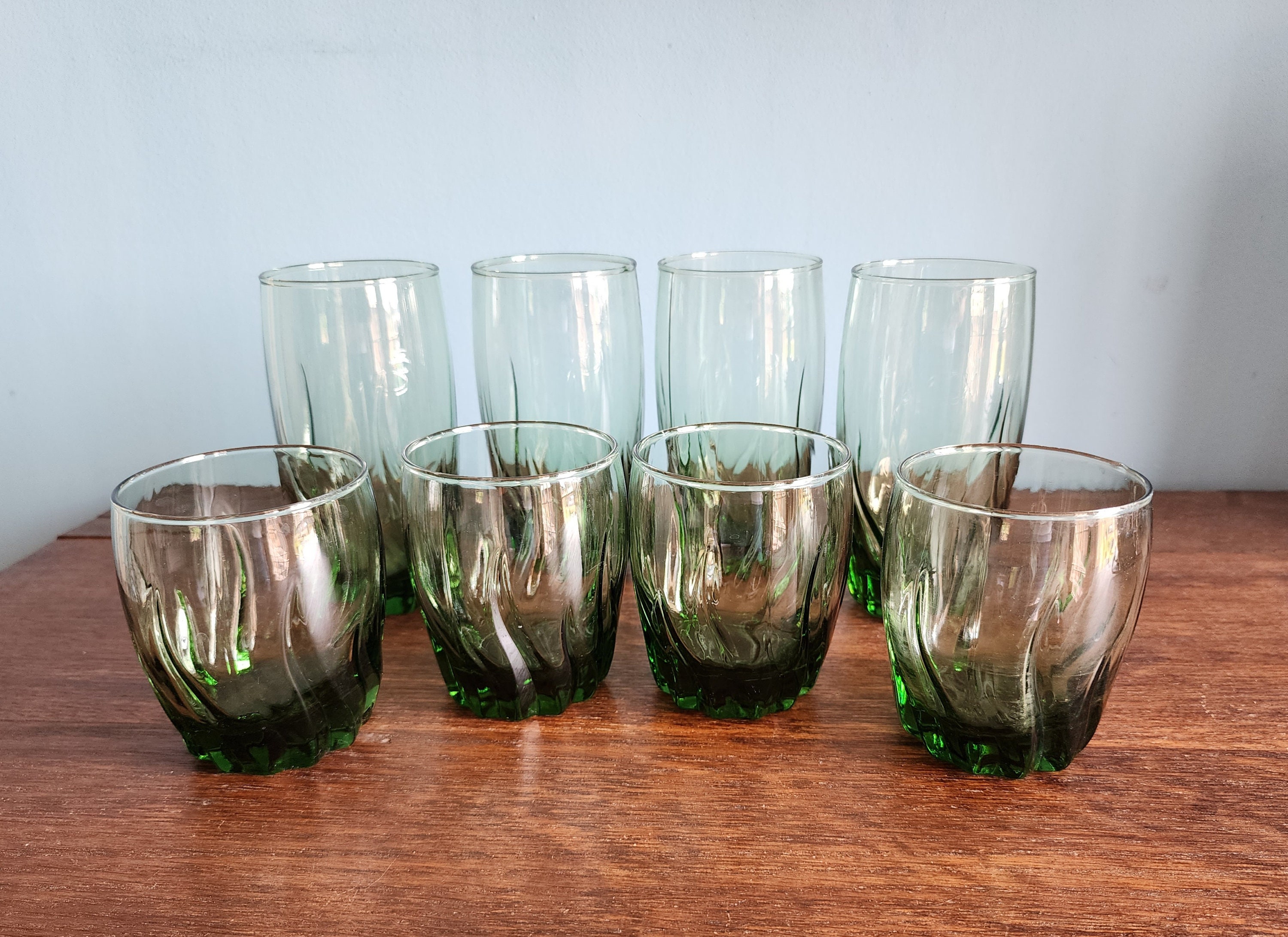 Central Park Ivy Green Glassware Set of Eight Iced Tea & Old Fashioned Glasses
