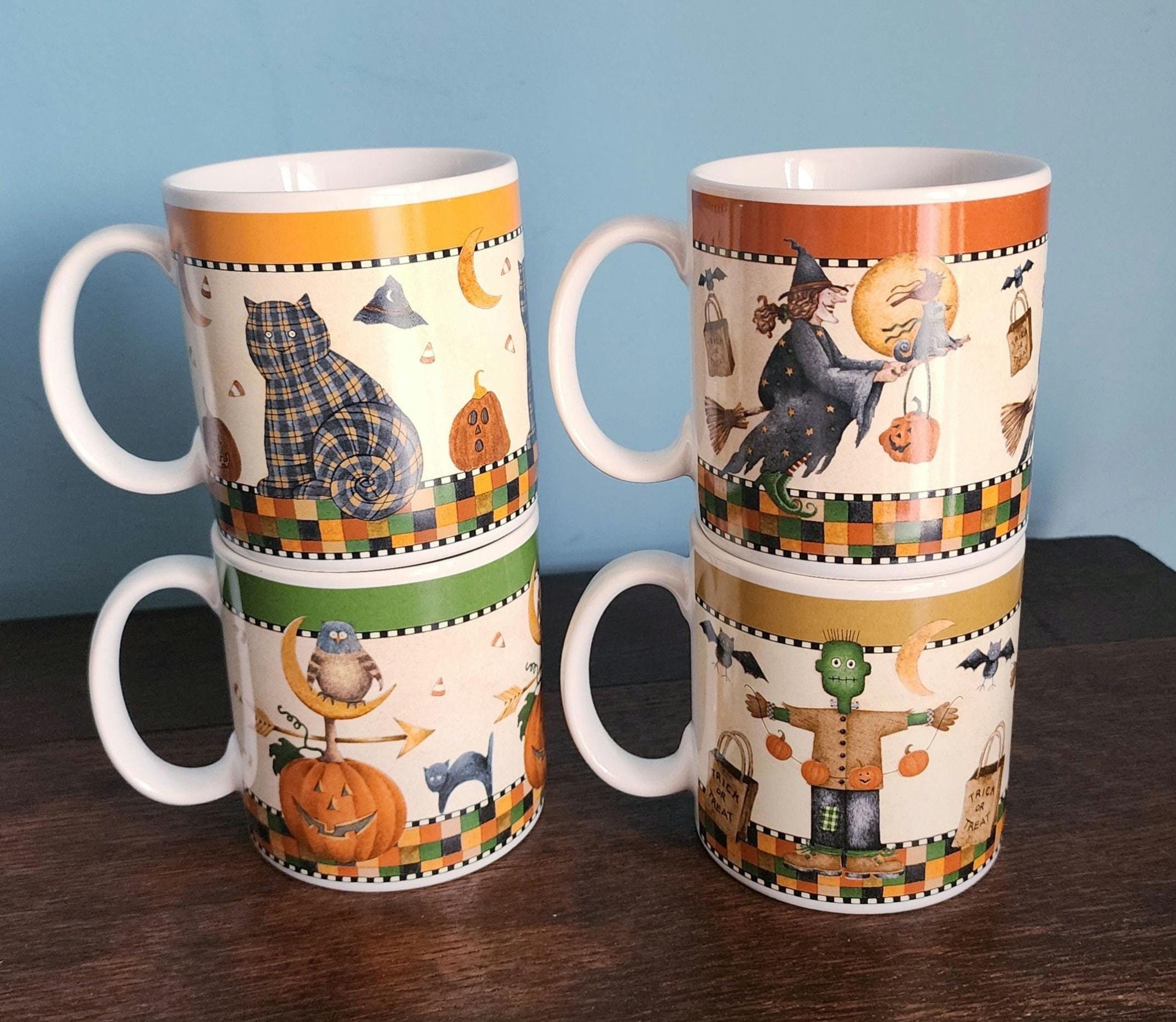 Folk Halloween Mug Set of Four by Sakura Debbie Mumm - Etsy