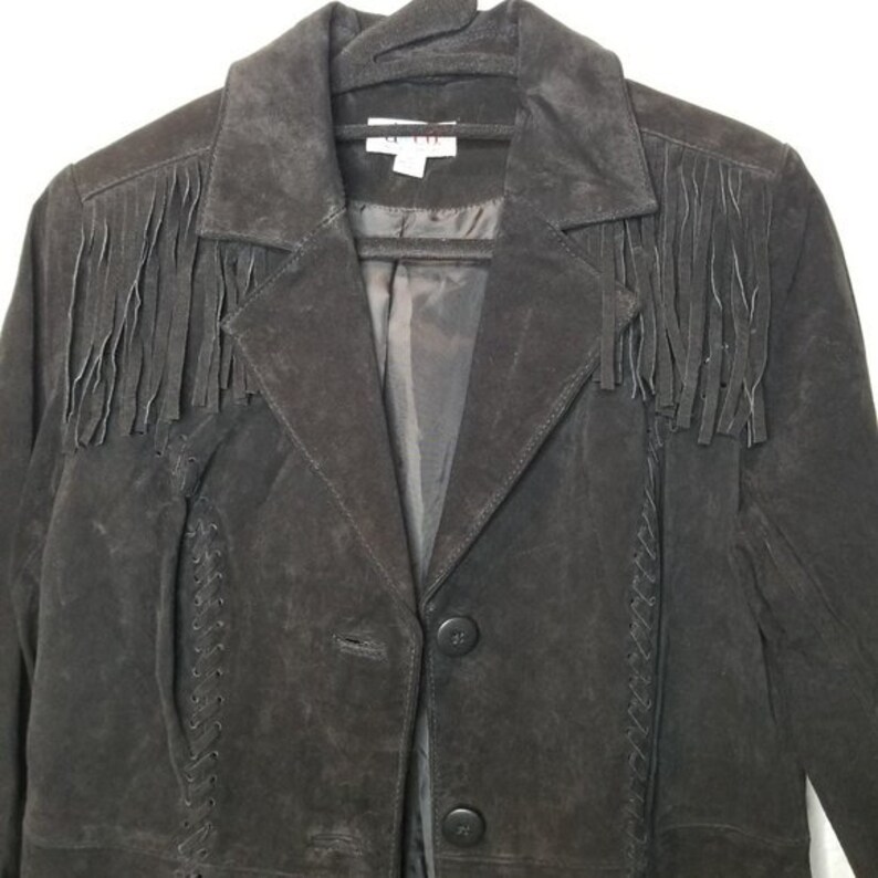 Vintage Black Suede Fringe Jacket 80s Western Jacket Plains Coat