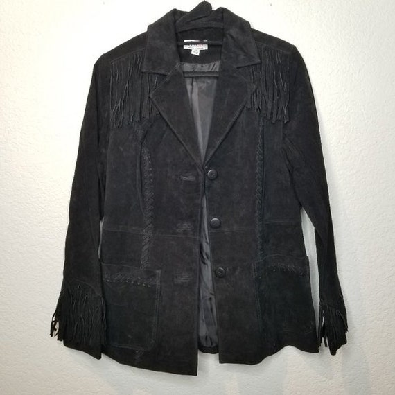 Vintage Black Suede Fringe Jacket 80s Western Jack