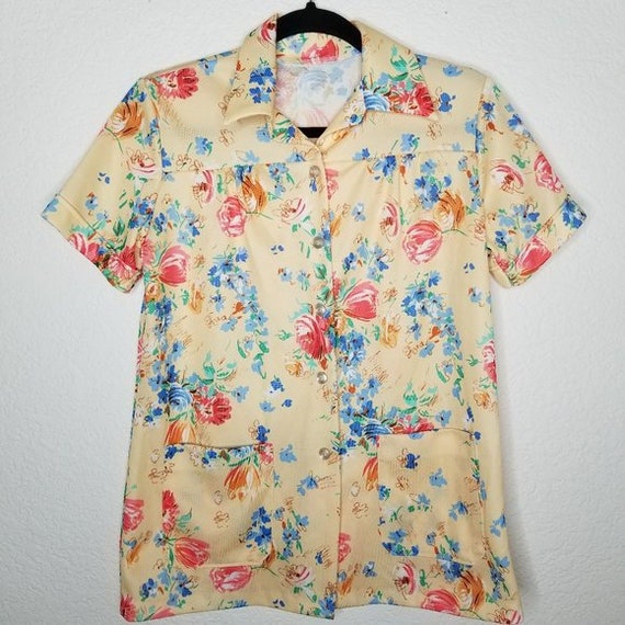 Vintage 70s Handmade Floral House Smock House Shir