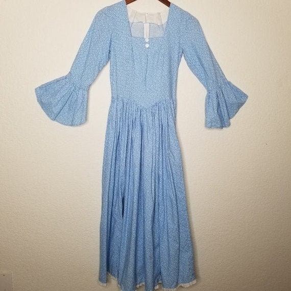 Cottagecore Handmade Blue Calico Cotton Maxi Dress