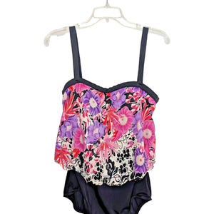 Maxine of Hollywood Swimsuit Womens Sz 12 One Piece Padded Pink Black Floral