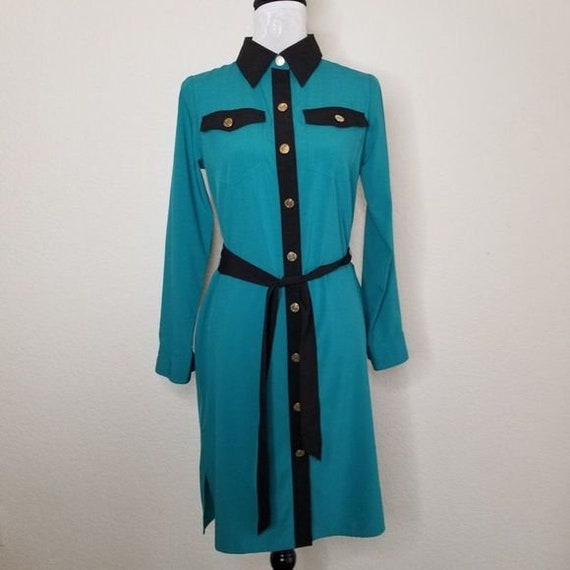 Vintage Bob Mackie Shirt Dress Teal & Black Office