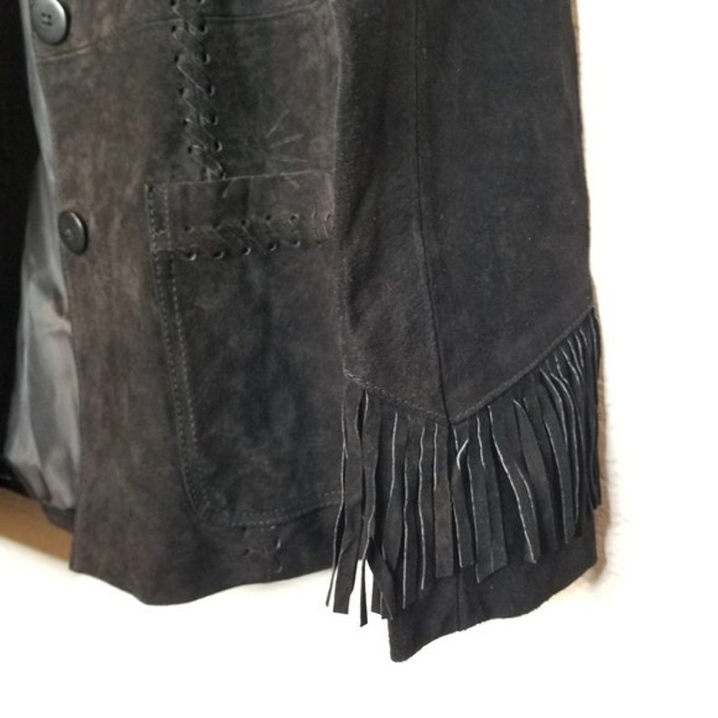 Vintage Black Suede Fringe Jacket 80s Western Jacket Plains Coat