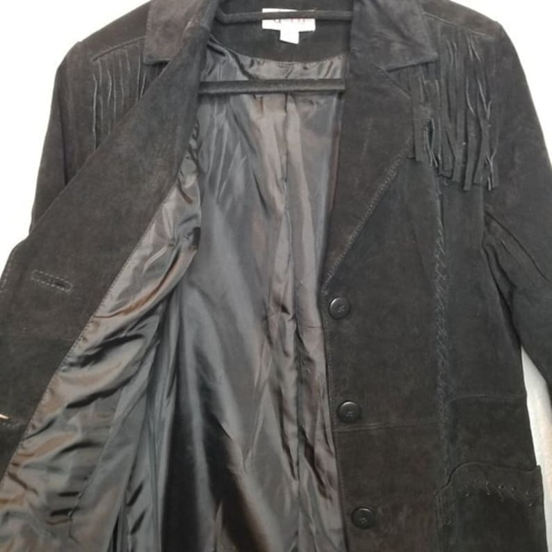 Vintage Black Suede Fringe Jacket 80s Western Jacket Plains Coat