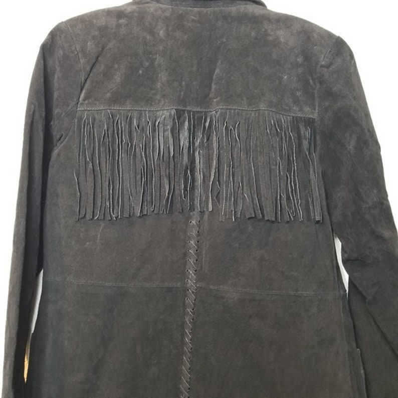 Vintage Black Suede Fringe Jacket 80s Western Jacket Plains Coat