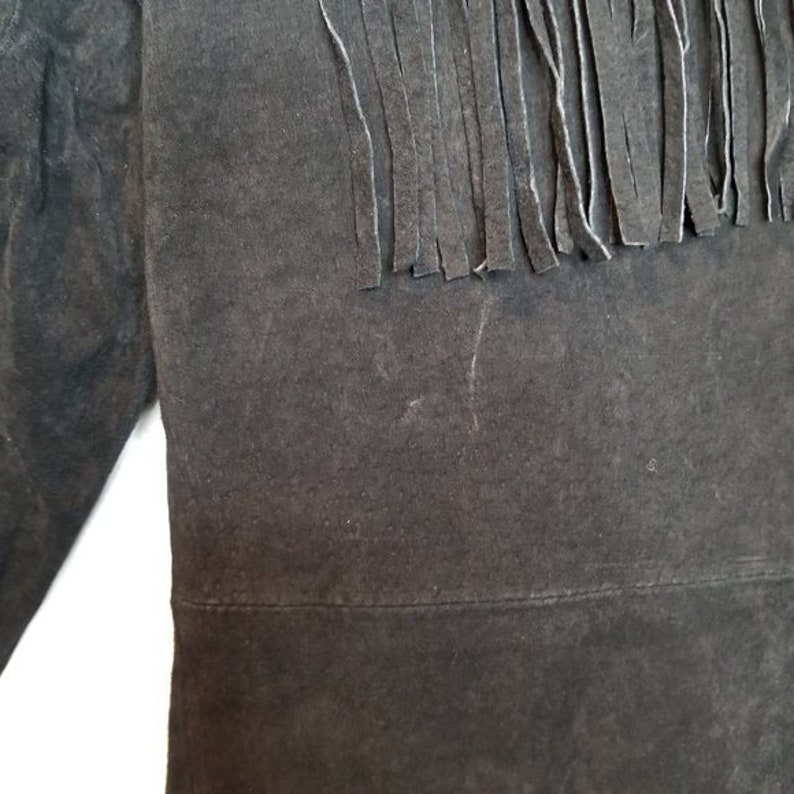 Vintage Black Suede Fringe Jacket 80s Western Jacket Plains Coat