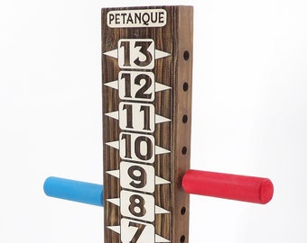 Petanque Bocce Cornhole Scoreboard with Pegs Laser Engraved Wood Extra Large Numbers Customize make Personal the scoreboard.