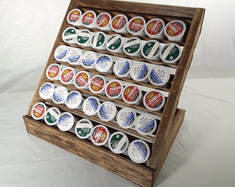 Made to Order. Beautiful Dark K-Cup Pod Rack Organizer for Individual Keurig Pods. 42 pod capacity. On Counter. Poplar Wood Handmade USA