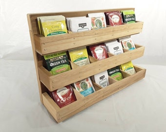 Made to Order Beautiful Tea Rack Organizer for Individually Wrapped Tea Bags. 150 + Tea Bags. Under cabinet on counter. Poplar Wood