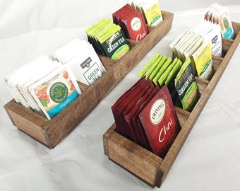 Made to Order. 2 Beautiful Dark Tea Box Organizers for Individually Wrapped Tea Bags. 50 + Tea Bags each. 2 boxes. Poplar Wood Handmade USA