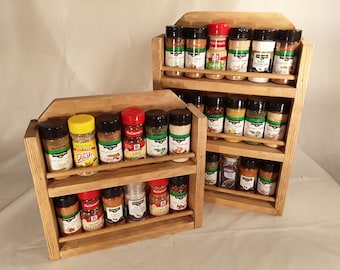 Made to Order. Rustic Spice Rack Organizers for 12, 18, or 33 Bottles. Counter Top  Kitchen. Handmade from Wood. Ship 1-2 week