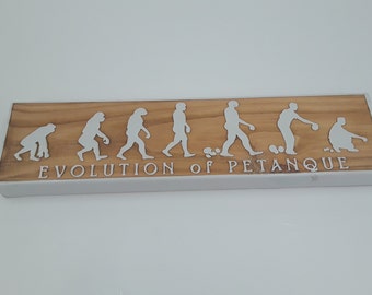 Evolution of Pentaque or Bocce. Wood Wall Decor Distressed Farm House Rustic Hand Made and Painted. 16 inches wide.