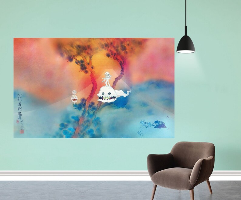 Kids See Ghosts Kanye West Kid Cudi Poster Album Cover Music Art Silk Fabric Cloth Print Decor Size 13x20 20x30 24x36 27x40 32x48 - 