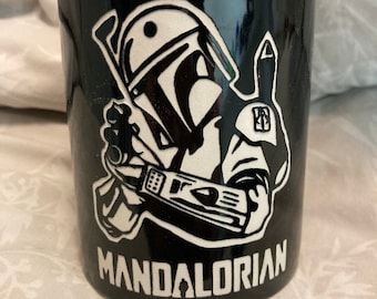 Hand Engraved Mandalorian Coffee Mug, Star Wars Gift