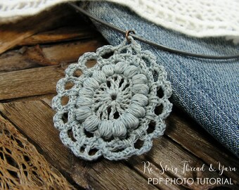 Crochet Jewelry PATTERN in ENGLISH and HUNGARIAN, Thread Crochet Necklace Pattern, Photo Tutorial, Lacy Vintage Pendant, pdf, Diy Gift